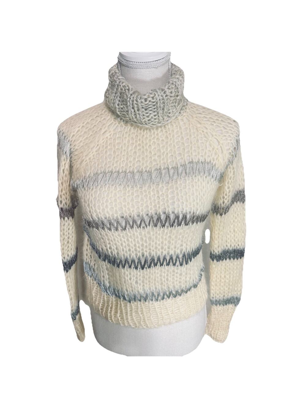Maiami Mohair Wool Blend Sweater S/M Metallic Luxury Handknit Germany turtleneck